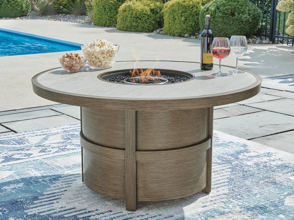Rainier Ranch Round Fire Pit Table Beige