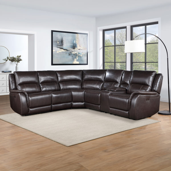 Steve Silver Alexandria 6-Piece Power Leather Reclining Sectional In Chocolate