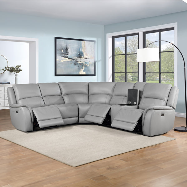 Steve Silver Alexandria 6-Piece Power Leather Reclining Sectional In Stone
