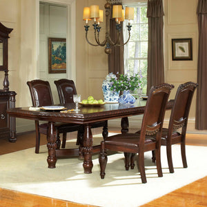 Steve Silver Antoinette 120-Inch 5-Piece Pedestal Dining Set With 24-Inch Leaf In Warm Brown Cherry