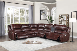Steve Silver Denver 6-Piece Dual-Power Leather Reclining Sectional In Merlot