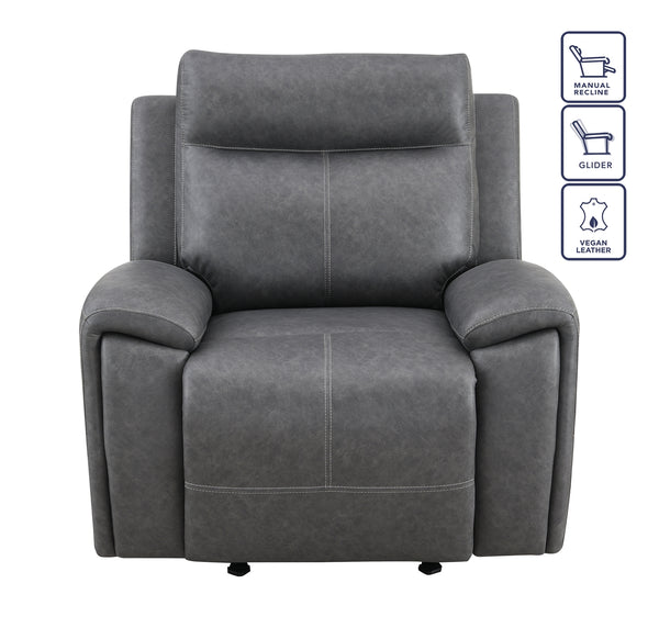 Steve Silver Gaston Manual Recliner In Gray Vegan Leather