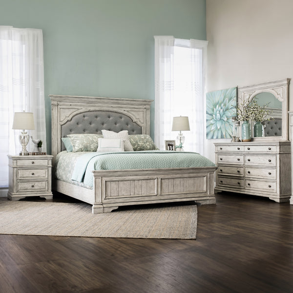 Steve Silver Highland Park Queen Bed, Dresser, Mirror & Nightstand Set In Cathedral White