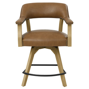 Steve Silver Rylie 24-Inch Swivel Counter-Height Chair In Caramel Faux-Leather