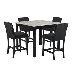 New Classic Celeste 5-Piece 42-Inch Marble Finish Counter-Height Table & 4 Chairs in Black