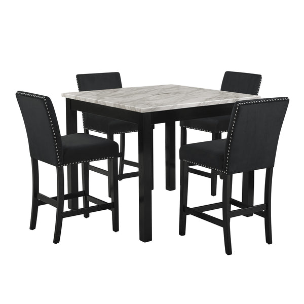 New Classic Celeste 5-Piece 42-Inch Marble Finish Counter-Height Table & 4 Chairs in Black