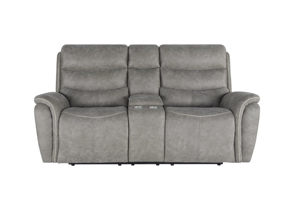 New Classic Kamari Console Loveseat with Dual Recliners in Gray