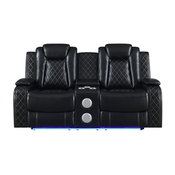 New Classic Orion II Console Loveseat with Dual Recliners in Black
