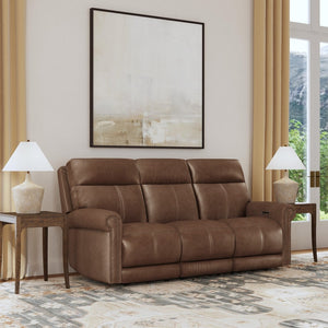 Flexsteel Zero Gravity Alexander Leather Power Reclining Sofa with Console, Power Headrest & Lumbar in Khaki