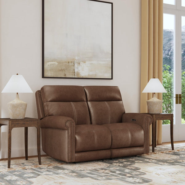 Flexsteel Zero Gravity Alexander Leather Power Reclining Loveseat with Power Headrest & Lumbar in Khaki