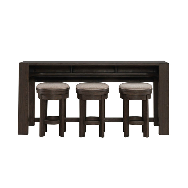 Liberty Furniture Lennox Hill Bark 4-Piece Console Bar Table & 3 Upholstered Swivel Console Stools Set with USB