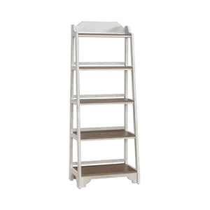 Liberty Furniture Magnolia Manor Antique White & Weathered Bark 5-Shelf Leaning Pier Bookcase