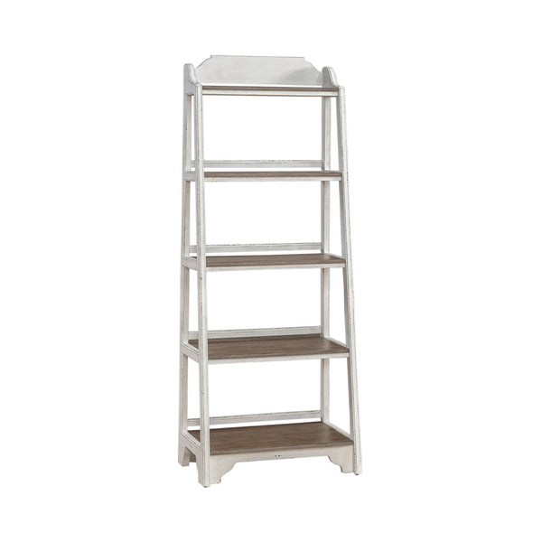 Liberty Furniture Magnolia Manor Antique White & Weathered Bark 5-Shelf Leaning Pier Bookcase