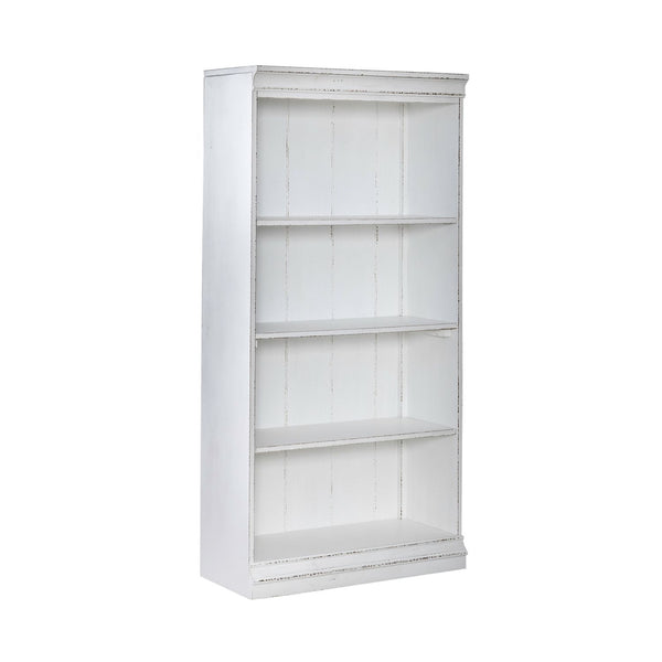 Liberty Furniture Magnolia Manor Antique White & Weathered Bark 60-Inch Heavy Top Crown Bookcase with Fixed Shelves