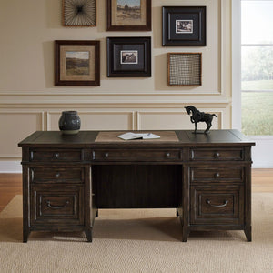 Liberty Furniture Paradise Valley Saddle Brown 5-Piece Executive Desk, Credenza & Hutch Set