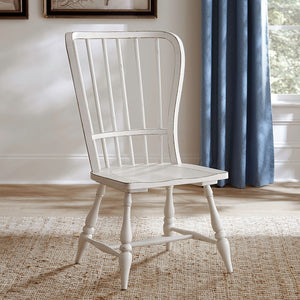 Liberty Furniture Magnolia Manor Antique White & Weathered Bark 5-Piece Double Pedestal Dining Table & 4 Windsor Back Side Chairs Set