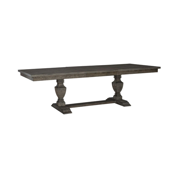 Liberty Furniture Westfield Havana Brown Casual Dining Trestle Table with Square Turned Double Pedestals & 24-Inch Leaf