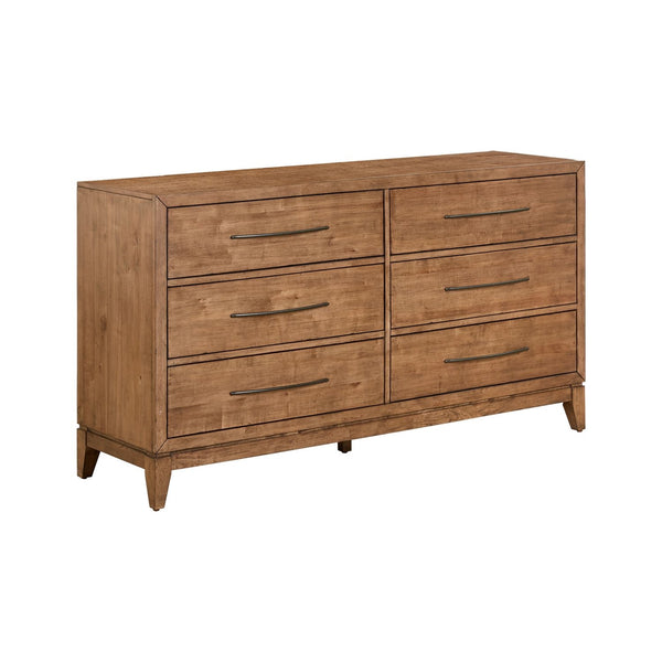 Liberty Furniture Shaker Lakes Harvest Brown 6-Drawer Dresser with Dark Bronze Shaped Bar Pulls