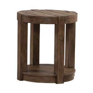 Liberty Furniture Broadmore Cobblestone Brown Round Chairside Table with Planked Top