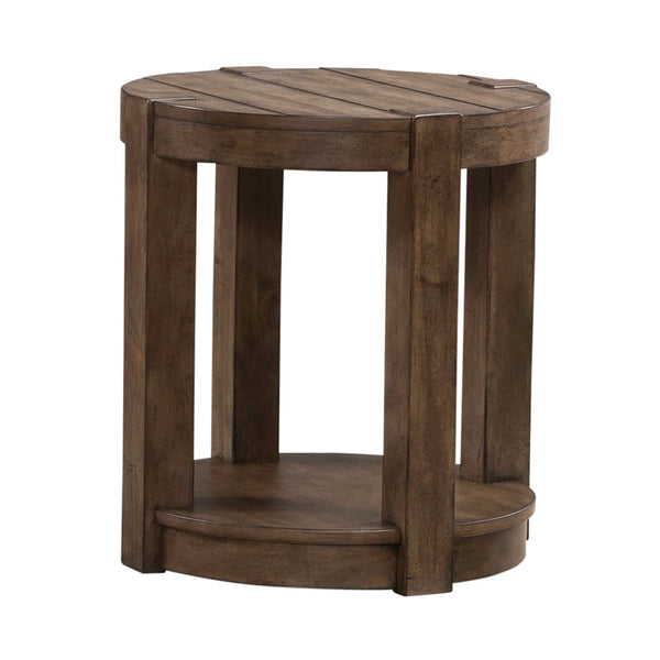 Liberty Furniture Broadmore Cobblestone Brown Round Chairside Table with Planked Top