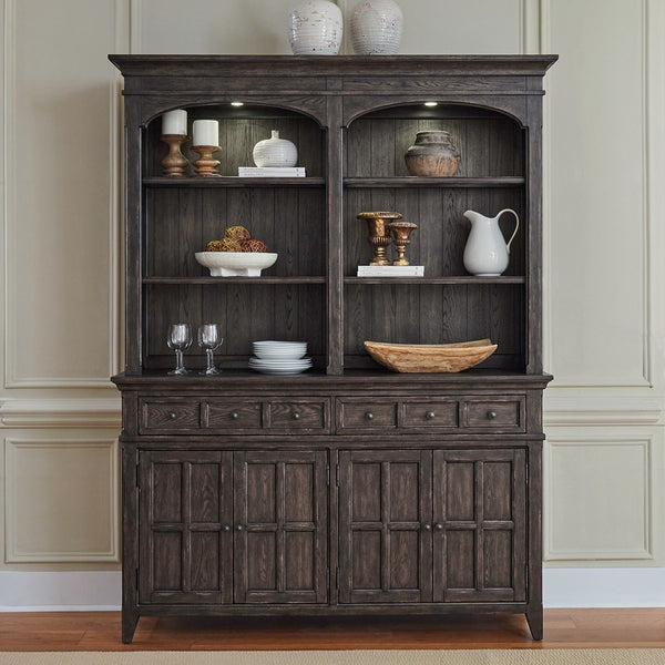 Liberty Furniture Paradise Valley Saddle Brown Hutch & Buffet with LED Lighting