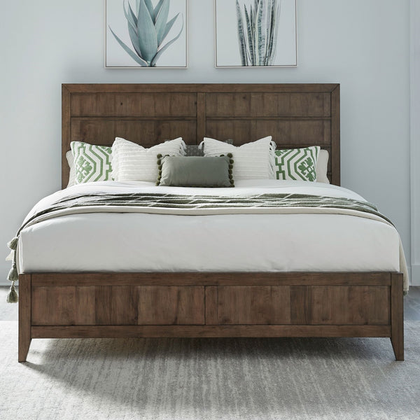 Liberty Furniture Shaker Lakes Harvest Brown King Panel Bed with Framed Center Panels