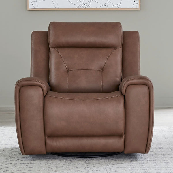 Liberty Furniture Beckham Aline Saddle Leather Swivel Glider Dual Power Recliner with USB