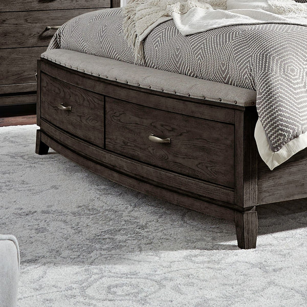Liberty Furniture Avalon Coffee Bean Queen Upholstered Storage Bed with Nail Head Trim
