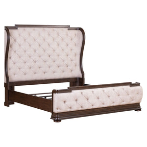 Liberty Furniture Provence Park Chateau Brown Queen Shelter Bed with Button Tufted Upholstered Panel