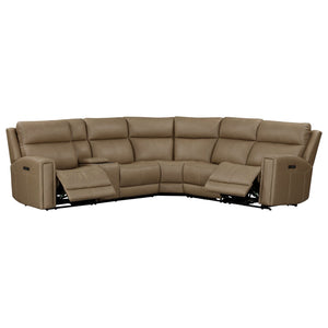 Liberty Furniture Camden Aline Toast Leather Triple Power Zero Wall Recline Power Articulating Headrest & Lumbar 6-Piece Sectional with USB