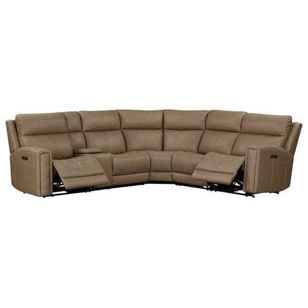 Liberty Furniture Camden Aline Toast Leather Triple Power Zero Wall Recline Power Articulating Headrest & Lumbar 6-Piece Sectional with USB
