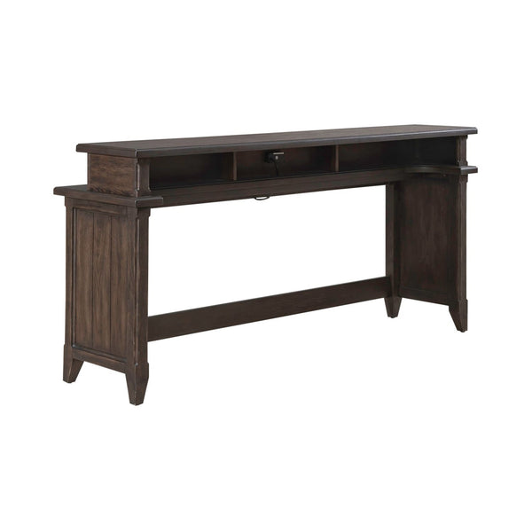Liberty Furniture Paradise Valley Saddle Brown Console Bar Table with Built-In Charging Station