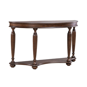 Liberty Furniture Allington Satin Sienna Demilune Sofa Table with Fancy Face Veneer Top