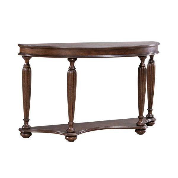 Liberty Furniture Allington Satin Sienna Demilune Sofa Table with Fancy Face Veneer Top