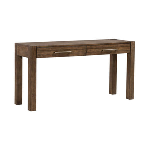 Liberty Furniture Broadmore Cobblestone Brown Console Table with Planked Top & Block Raised Legs