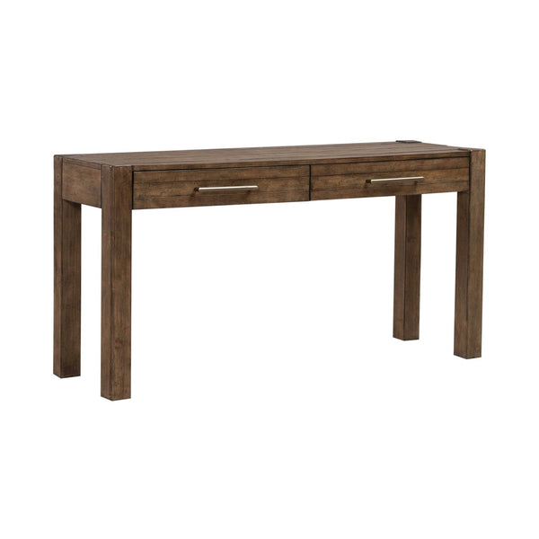 Liberty Furniture Broadmore Cobblestone Brown Console Table with Planked Top & Block Raised Legs