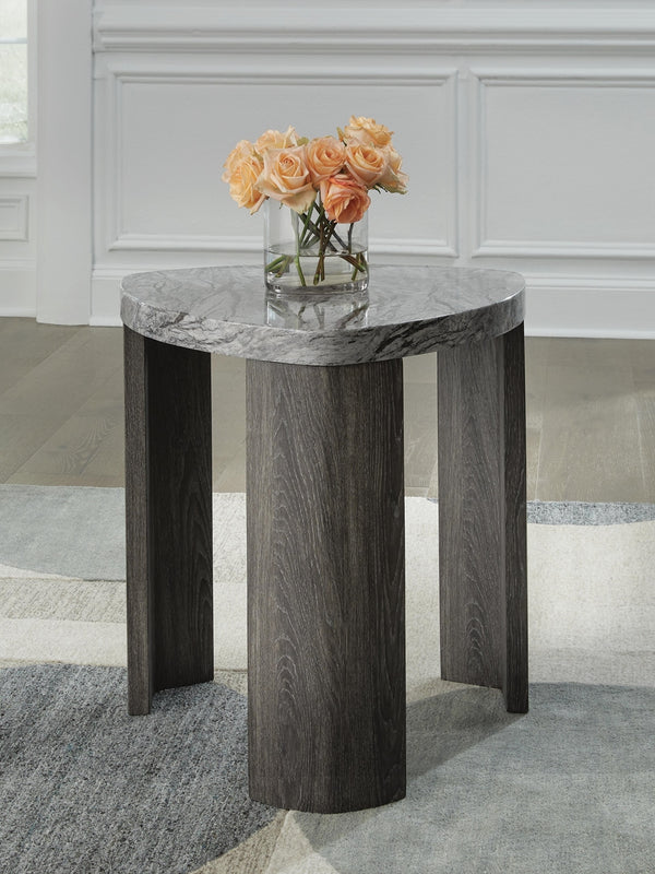 Surmour Triangle End Table Gray/Brown