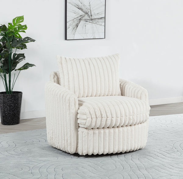Coaster Sarco Corduroy Upholstered Swivel Accent Arm Chair Ivory