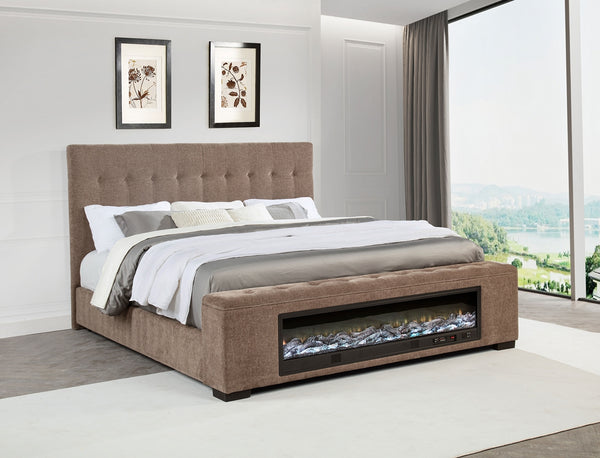 Coaster Senna Upholstered California King Audio Flame Visualizer Bed Brown