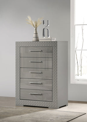 Coaster Ives 5-Drawer Bedroom Chest Of Drawers Grey High Gloss