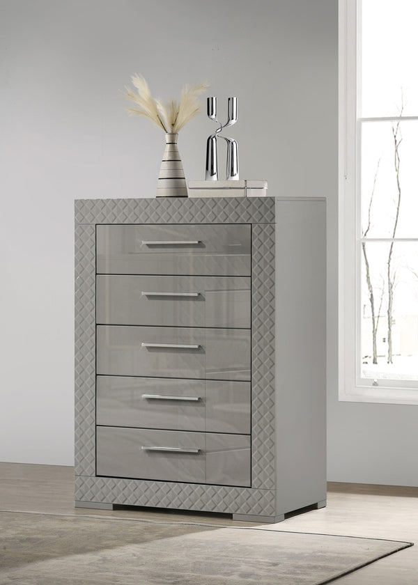 Coaster Ives 5-Drawer Bedroom Chest Of Drawers Grey High Gloss