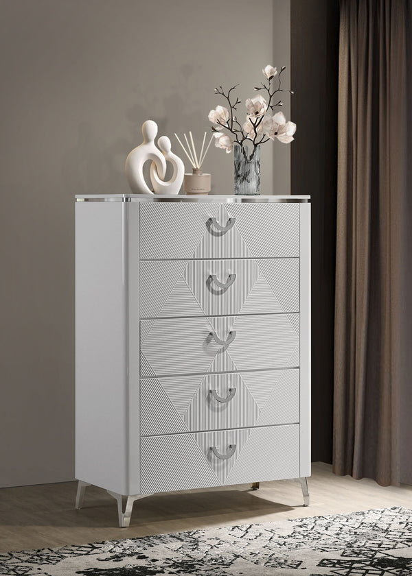 Coaster Cassia 5-Drawer Bedroom Chest Of Drawers White High Gloss