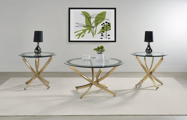 Coaster Brooke 3-Piece Round Coffee & End Table Set Rose Brass