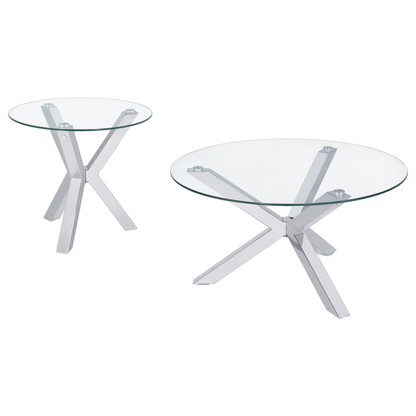 Coaster Kenzie 2-Piece Round Coffee & End Table Set Chrome