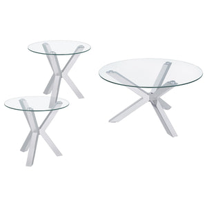 Coaster Kenzie 3-Piece Round Coffee & End Table Set Chrome