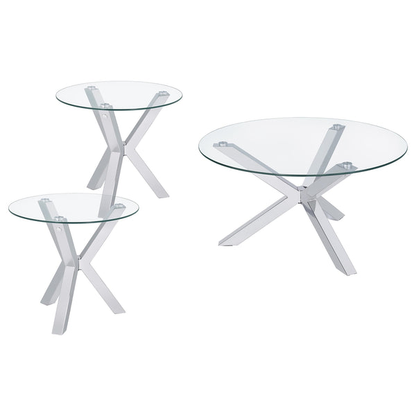 Coaster Kenzie 3-Piece Round Coffee & End Table Set Chrome