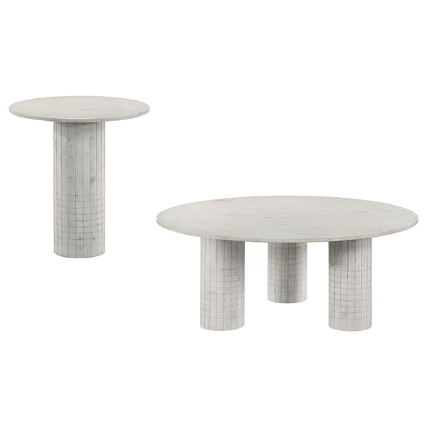 Coaster Astoria 2-Piece Marble Coffee & End Table Set White