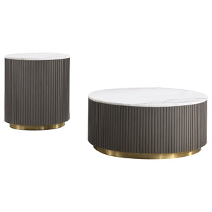 Coaster Jason 2-Piece Round Marble Coffee & End Table Set White