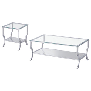 Coaster Saide 2-Piece Glass Top Coffee & End Table Set Chrome