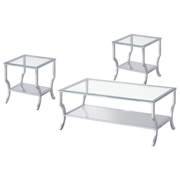 Coaster Saide 3-Piece Glass Top Coffee & End Table Set Chrome